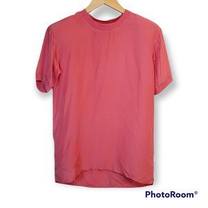 Vintage Fashion Options Pink Short Sleeve Top 100% Silk Size XS